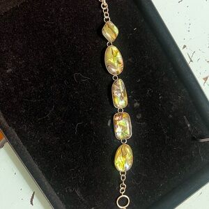 Abalone Shell Link Bracelet - Iridescent Green Gold